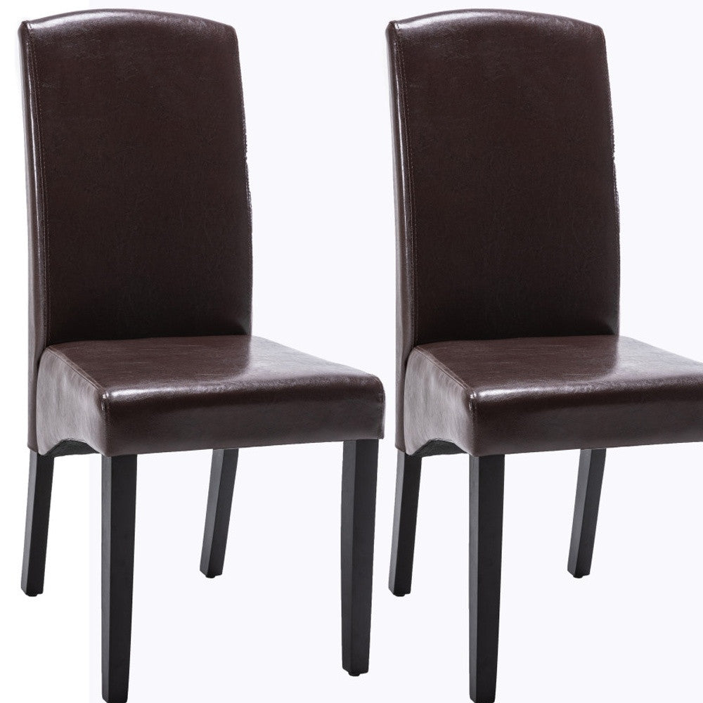 Set of Two Brown And Black Upholstered Faux Leather Dining Parsons Chairs