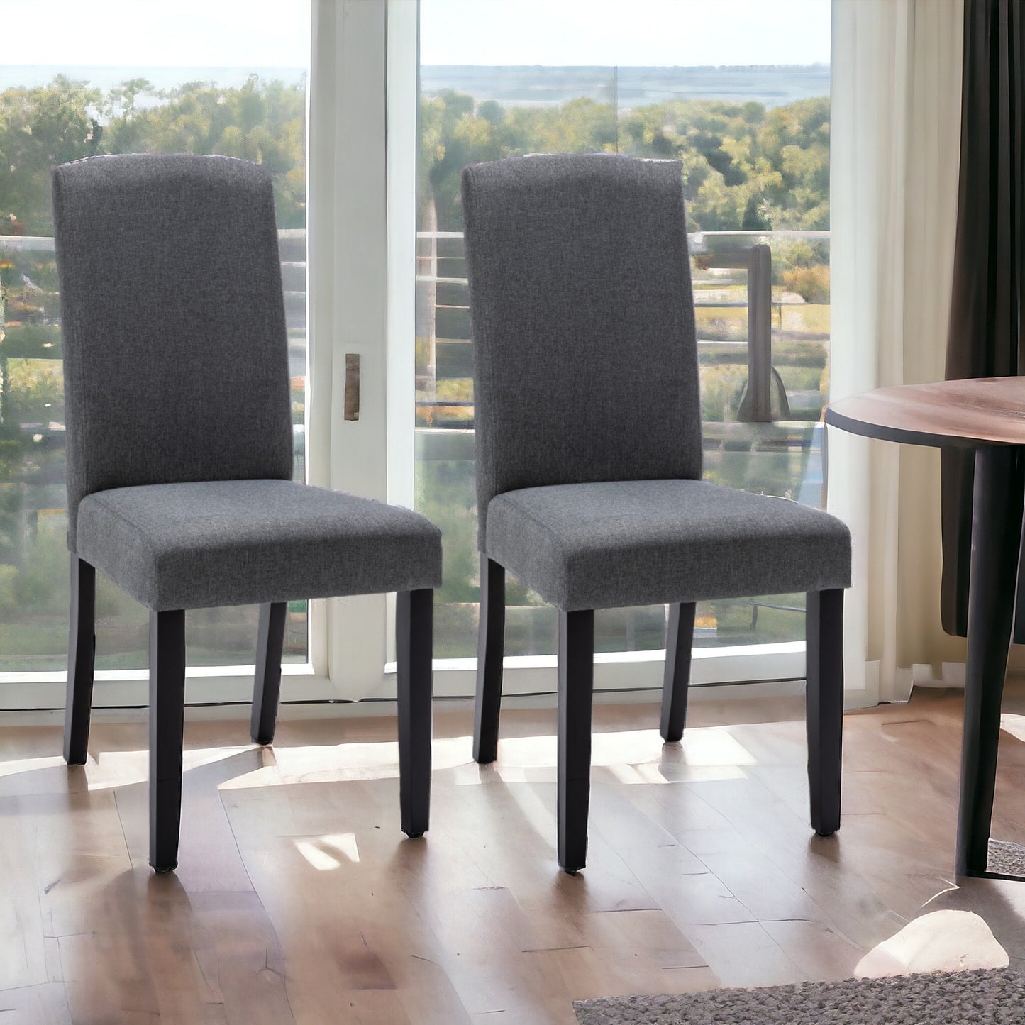 Set of Two Dark Gray And Black Upholstered Polyester Dining Parsons Chairs