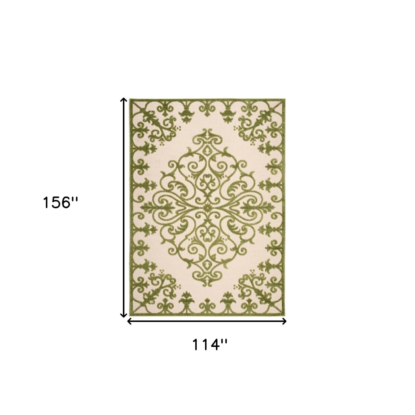 10' X 13' Green Damask Non Skid Indoor Outdoor Area Rug