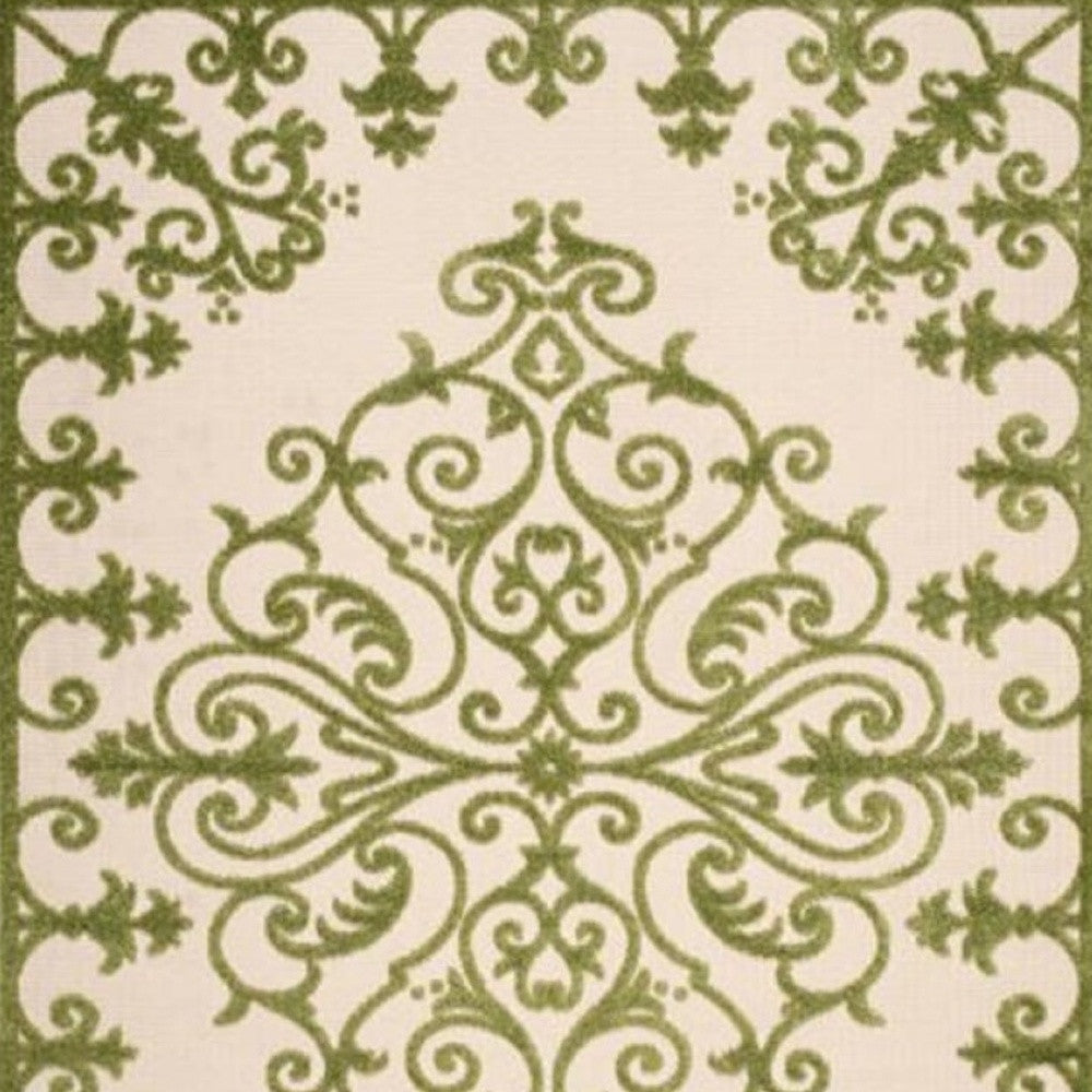 10' X 13' Green Damask Non Skid Indoor Outdoor Area Rug