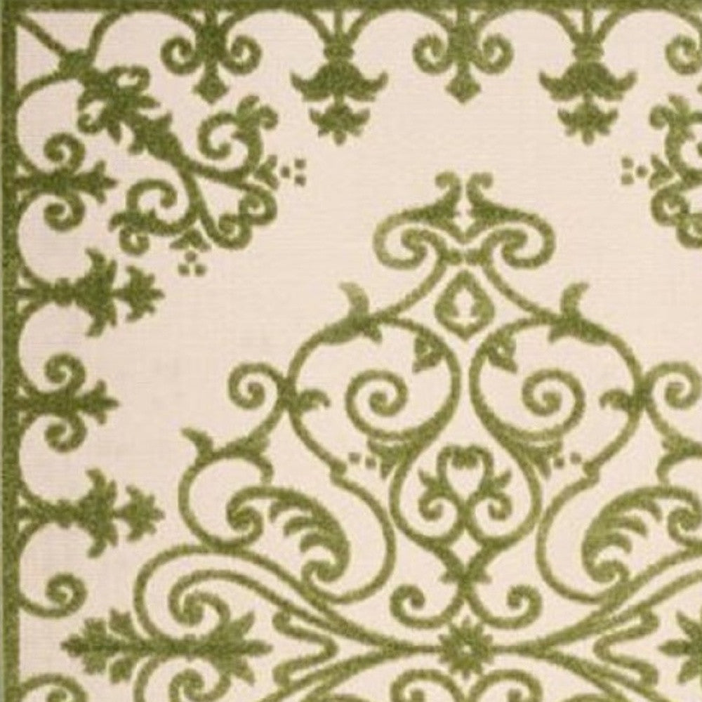 10' X 13' Green Damask Non Skid Indoor Outdoor Area Rug