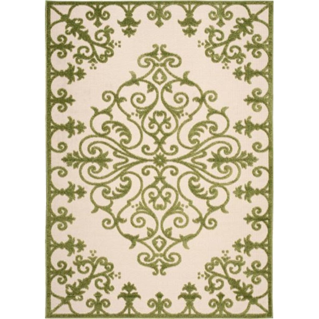 10' X 13' Green Damask Non Skid Indoor Outdoor Area Rug