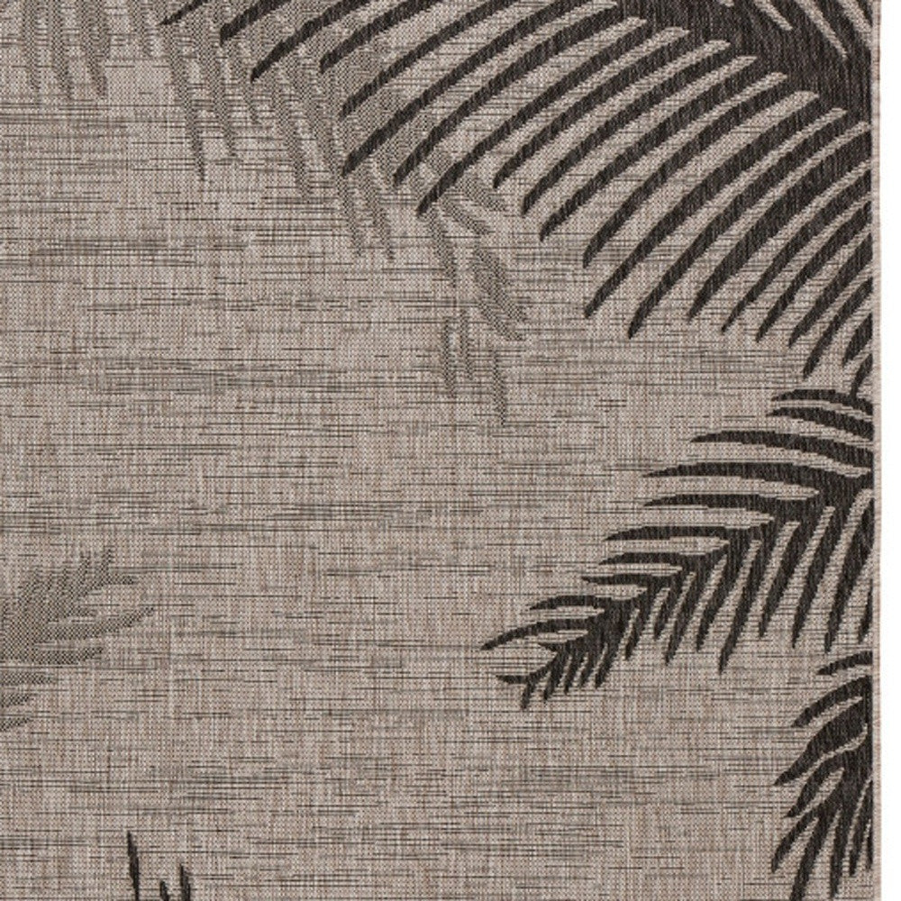 3' X 5' Black and Taupe Palm Leaf Stain Resistant Indoor Outdoor Area Rug