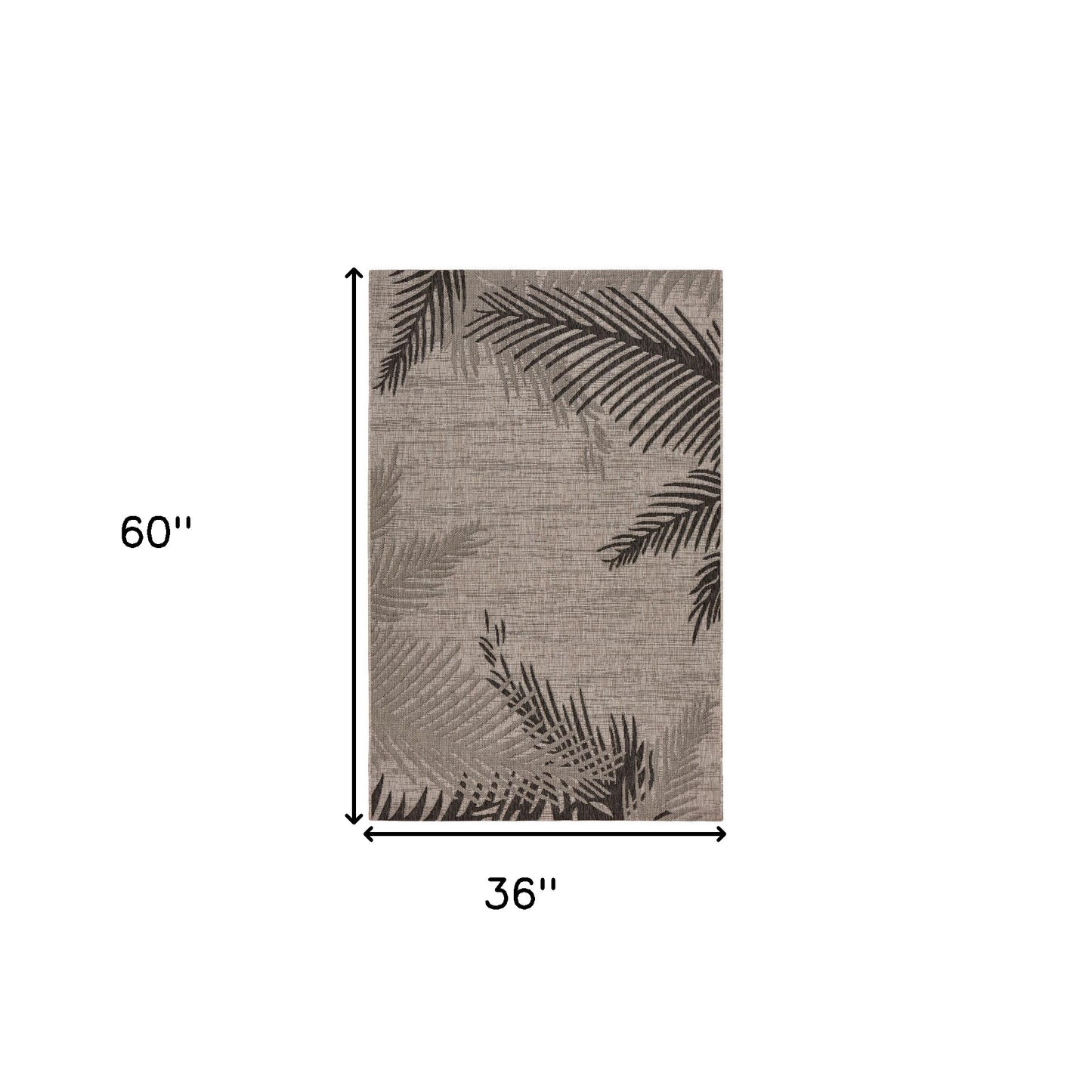 3' X 5' Black and Taupe Palm Leaf Stain Resistant Indoor Outdoor Area Rug