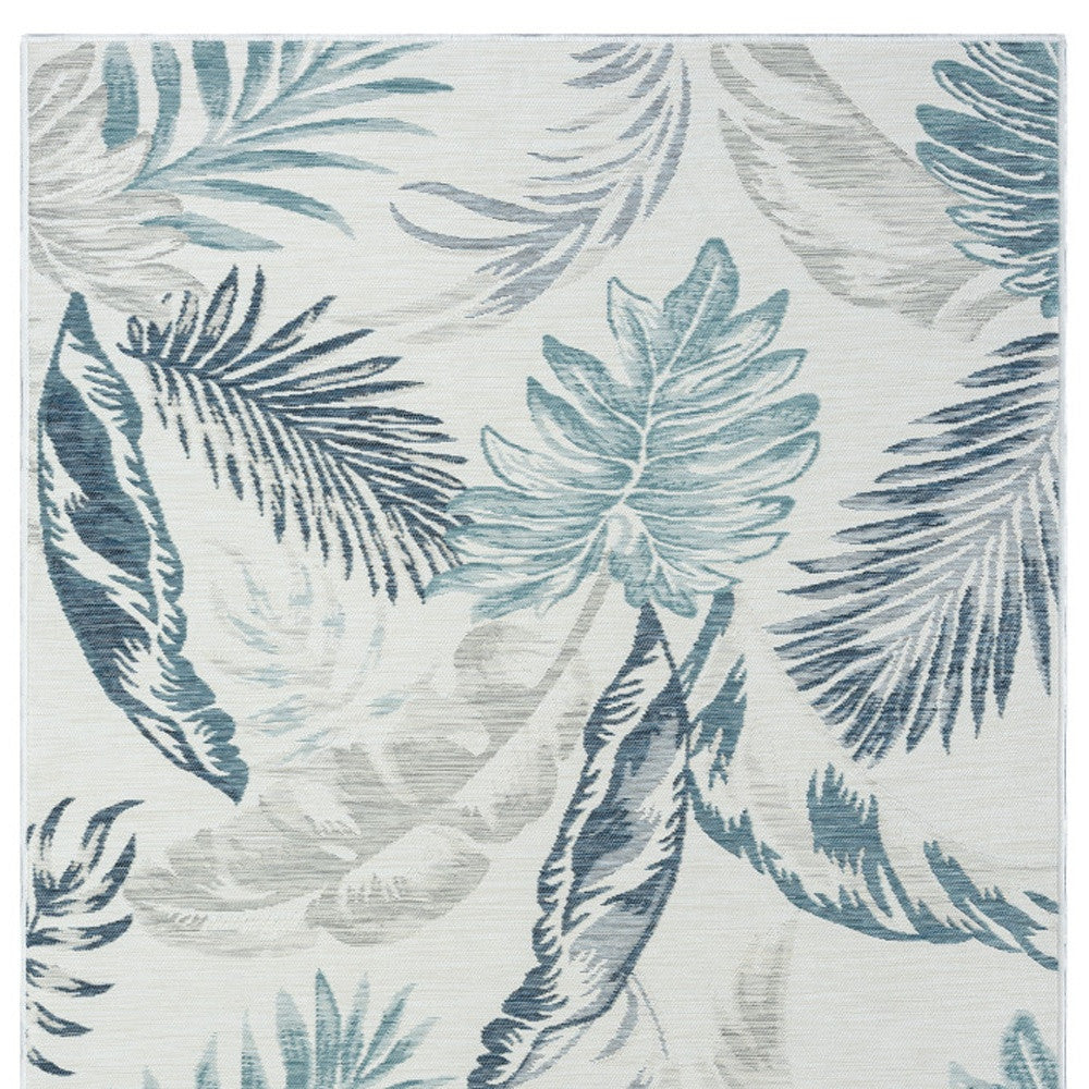 2' x 3' Blue and Serene White Palm Leaf Stain Resistant Indoor Outdoor Area Rug