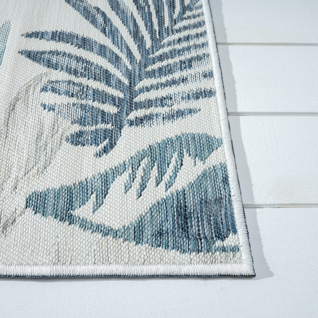 2' x 3' Blue and Serene White Palm Leaf Stain Resistant Indoor Outdoor Area Rug