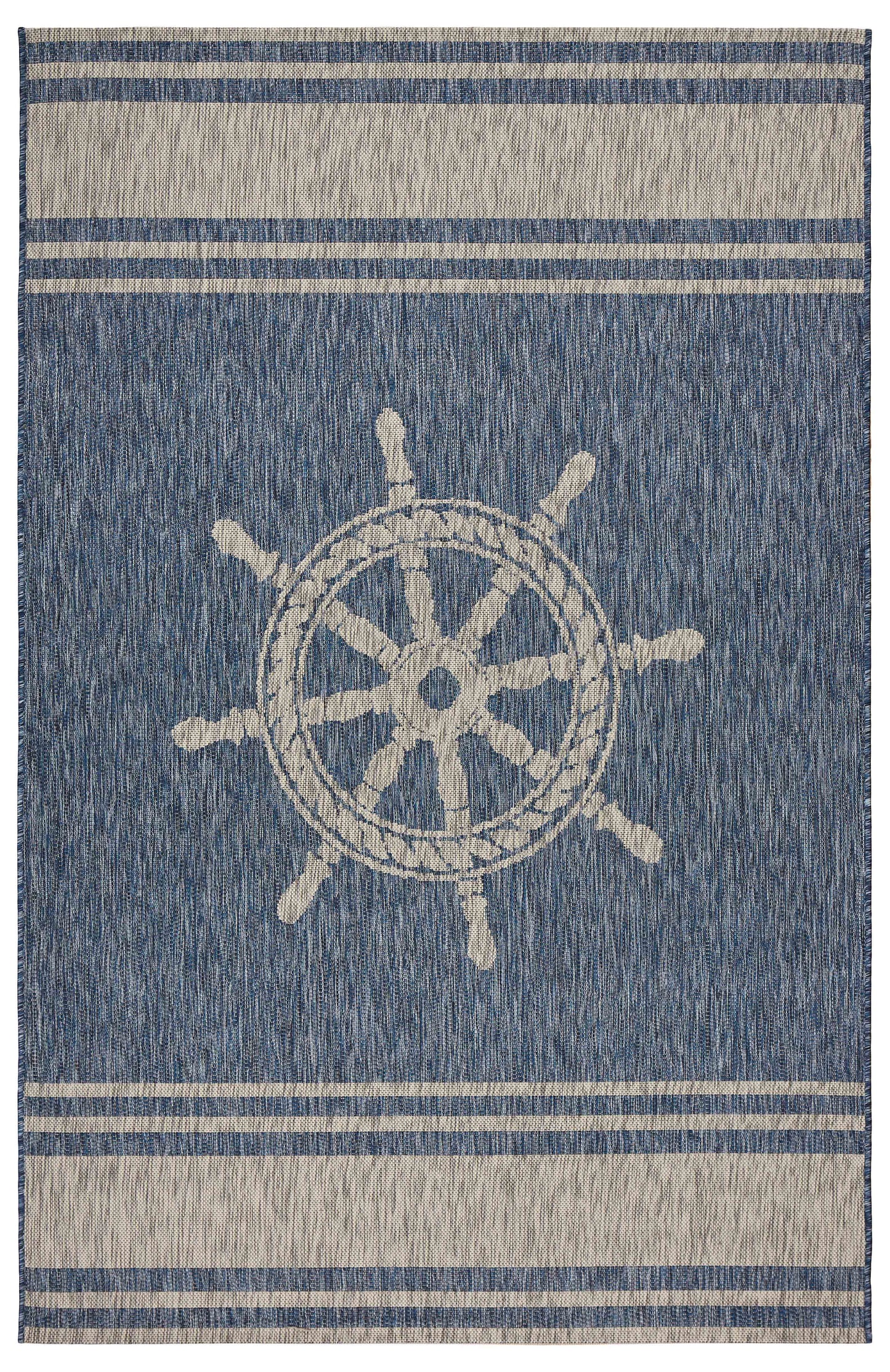 3' X 5' Blue and Gray Captain's Wheel Stain Resistant Indoor Outdoor Area Rug