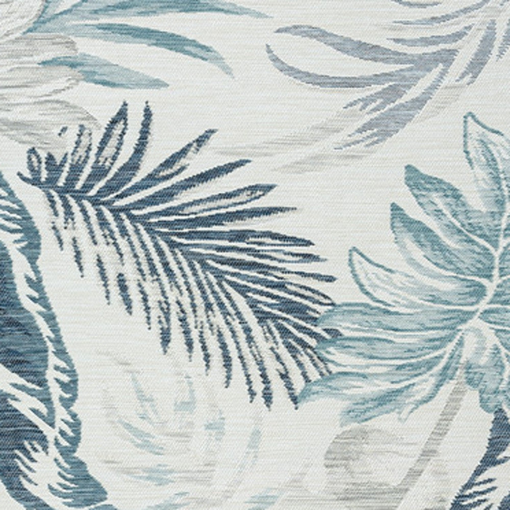 2' X 8' Blue and Serene White Palm Leaf Stain Resistant Indoor Outdoor Runner Rug