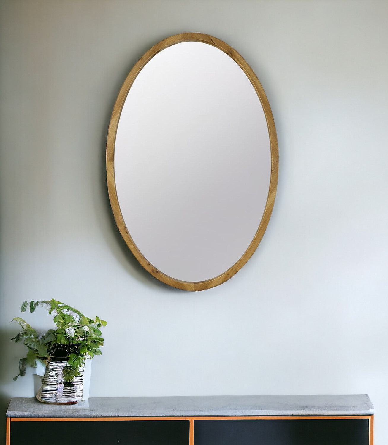 35" Brown Oval Framed Accent Mirror