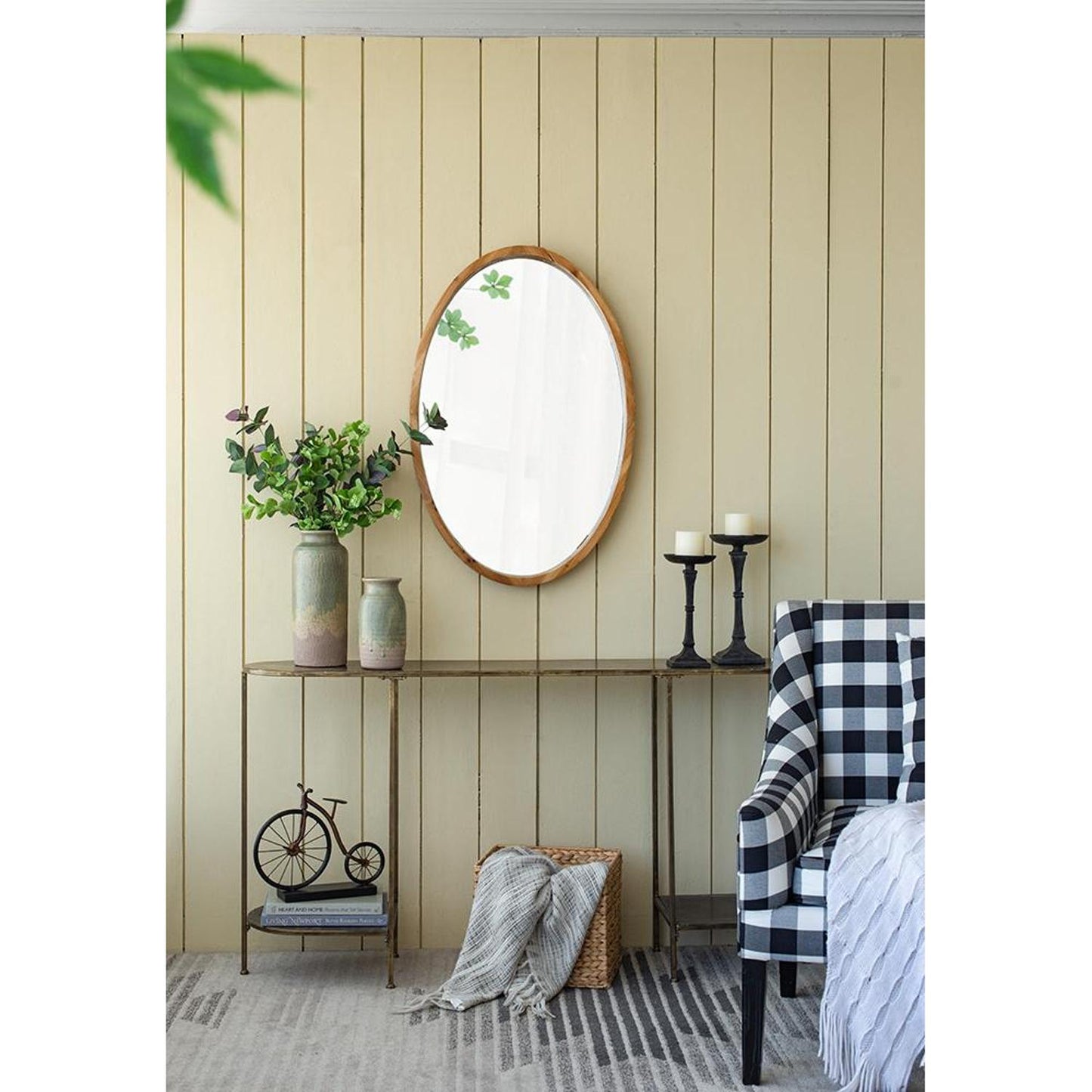 35" Brown Oval Framed Accent Mirror