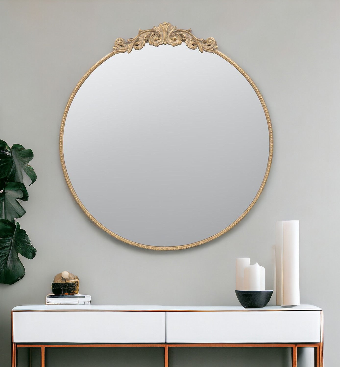 39" Gold Crowned Top Framed Accent Mirror