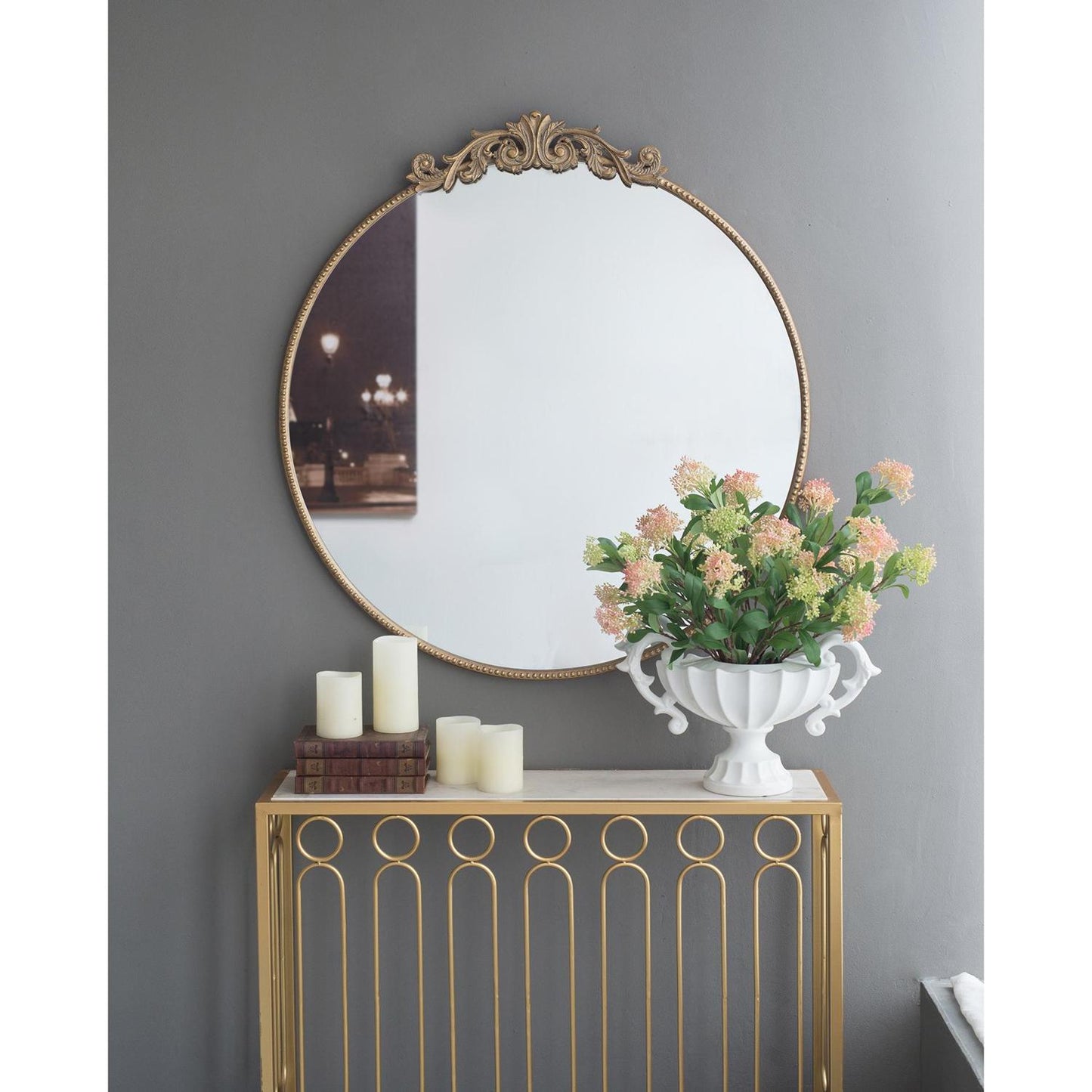 39" Gold Crowned Top Framed Accent Mirror