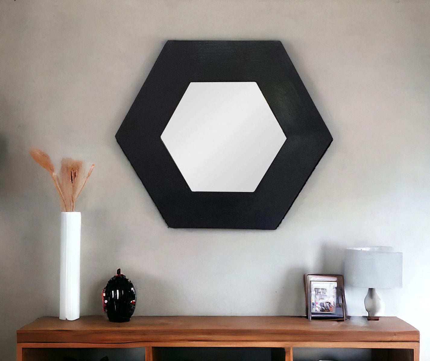 19" Black Hexagon Framed Accent Mirror