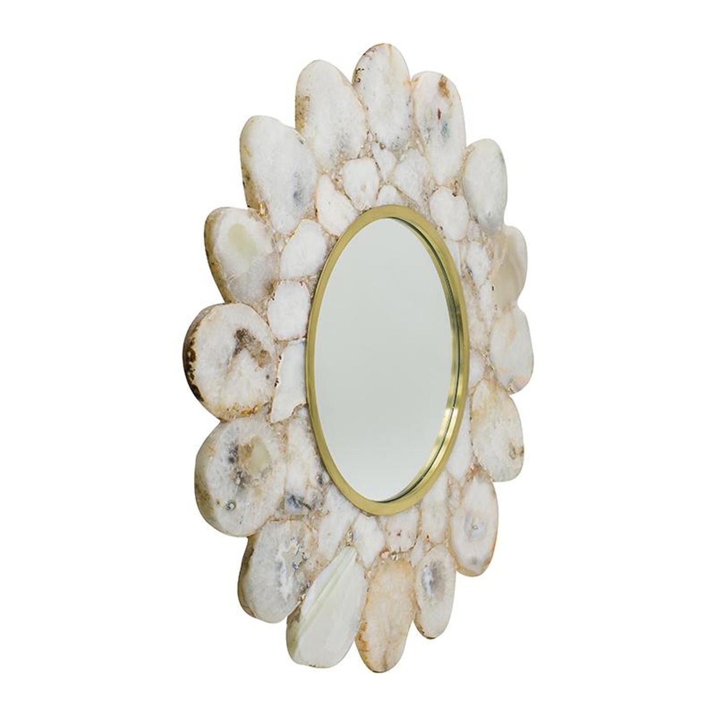 30" White and Gold Abstract Framed Accent Mirror