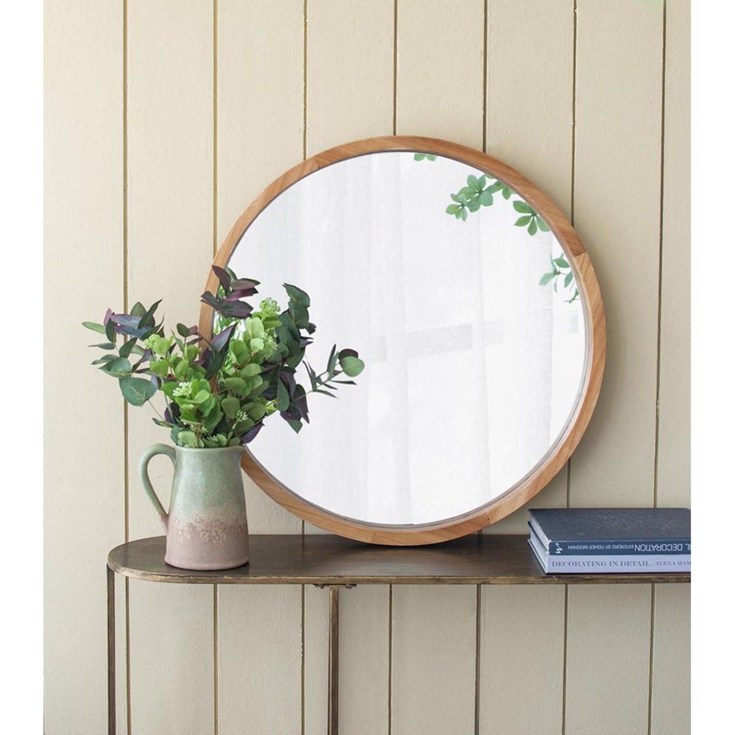 28" Brown Round Framed Accent Mirror