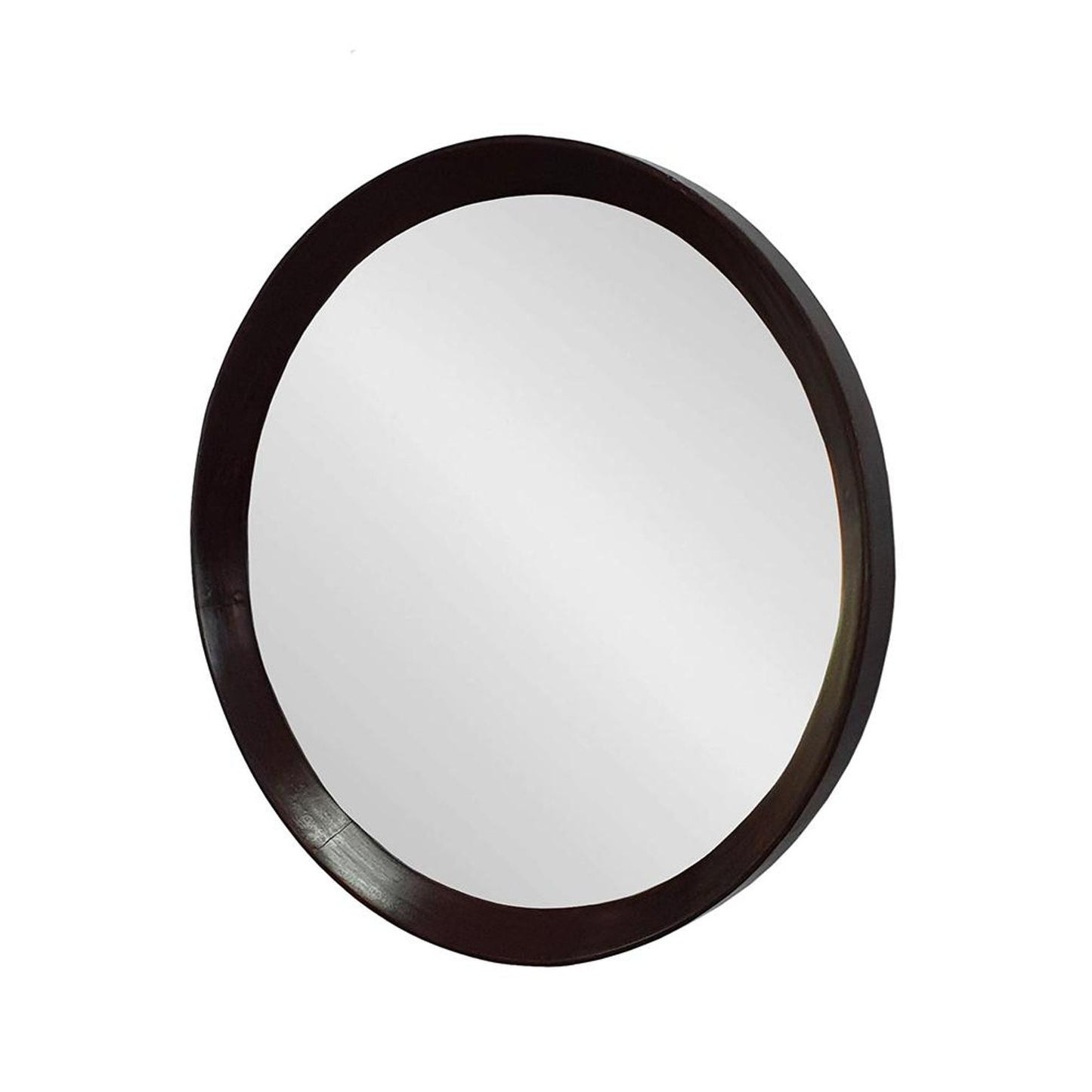 20" Dark Brown Round Framed Accent Mirror