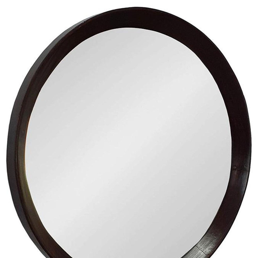 20" Dark Brown Round Framed Accent Mirror