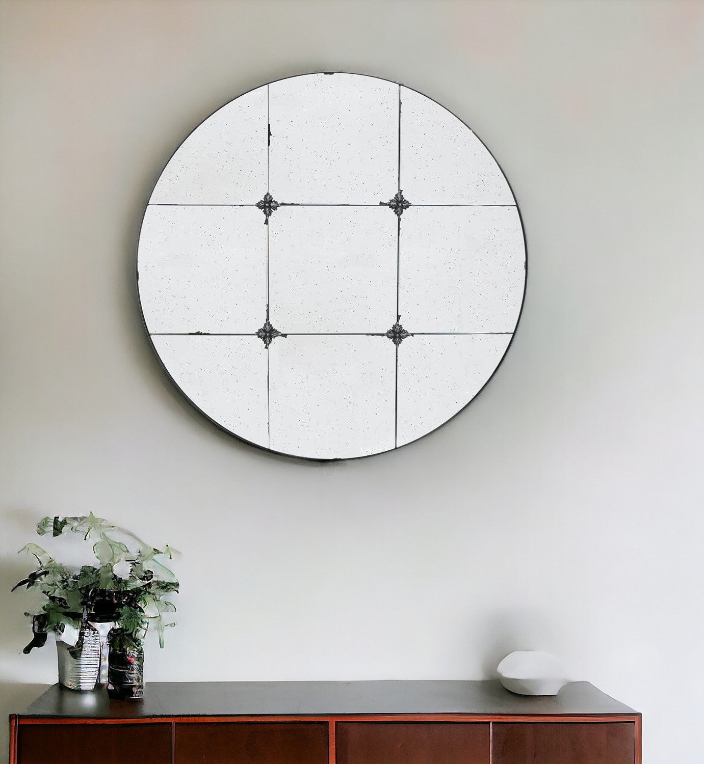 36" Black Round Framed Accent Mirror