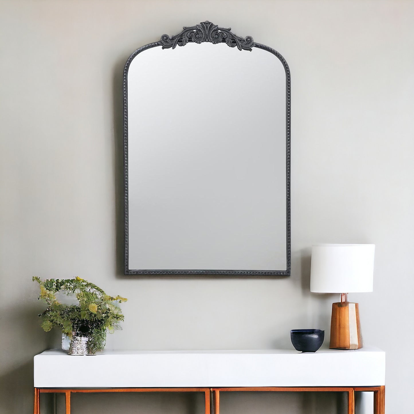 36" Black Crowned Top Framed Accent Mirror