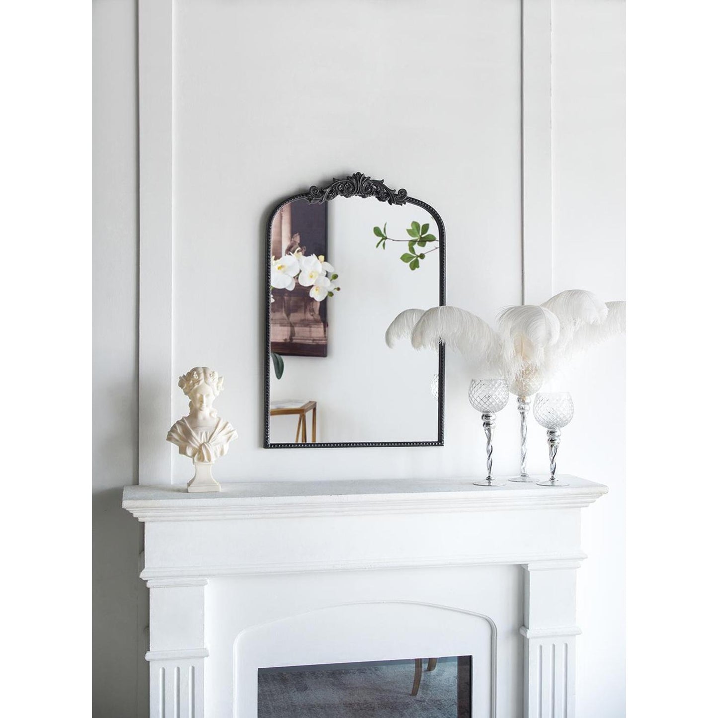 36" Black Crowned Top Framed Accent Mirror