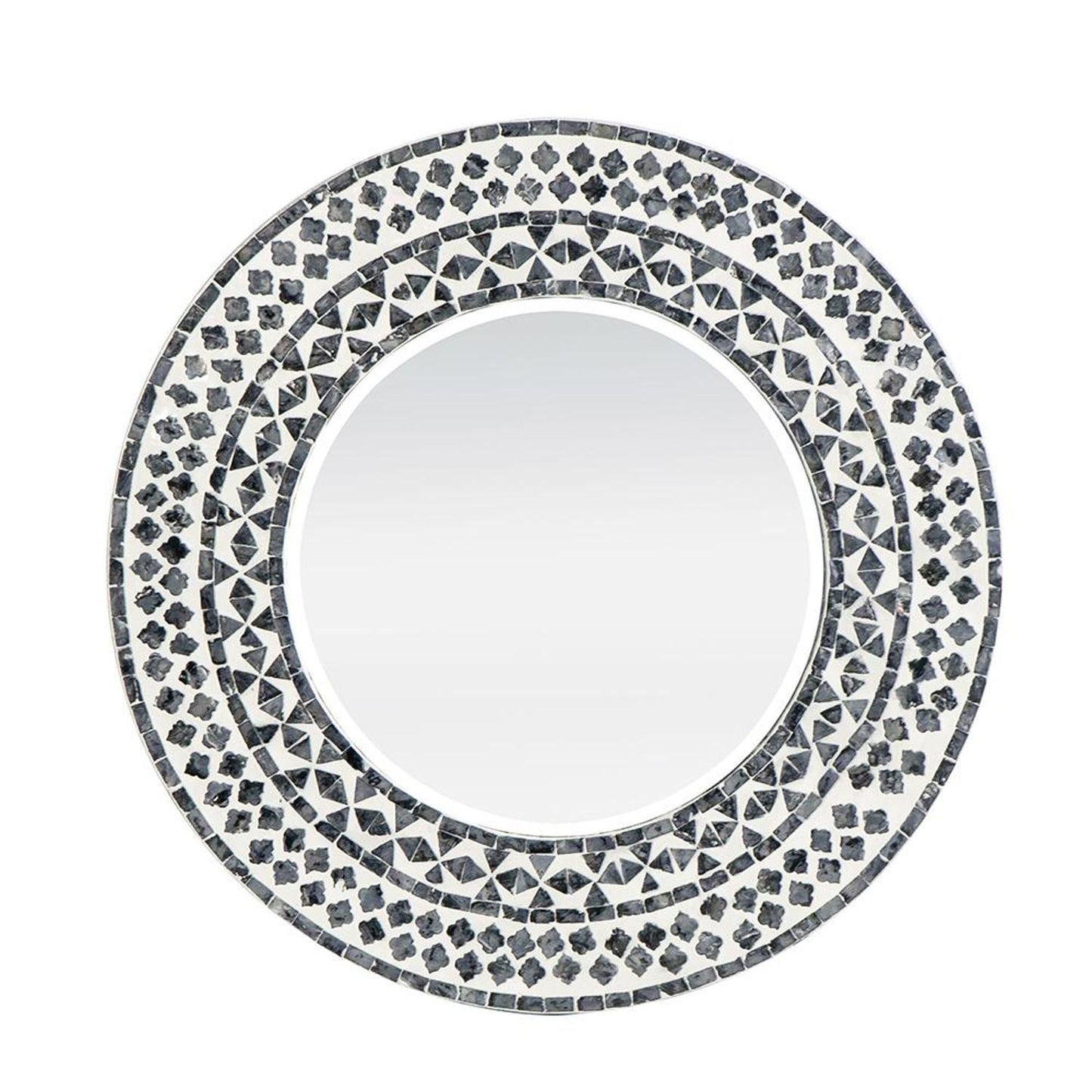 24" Black and White Round Framed Accent Mirror