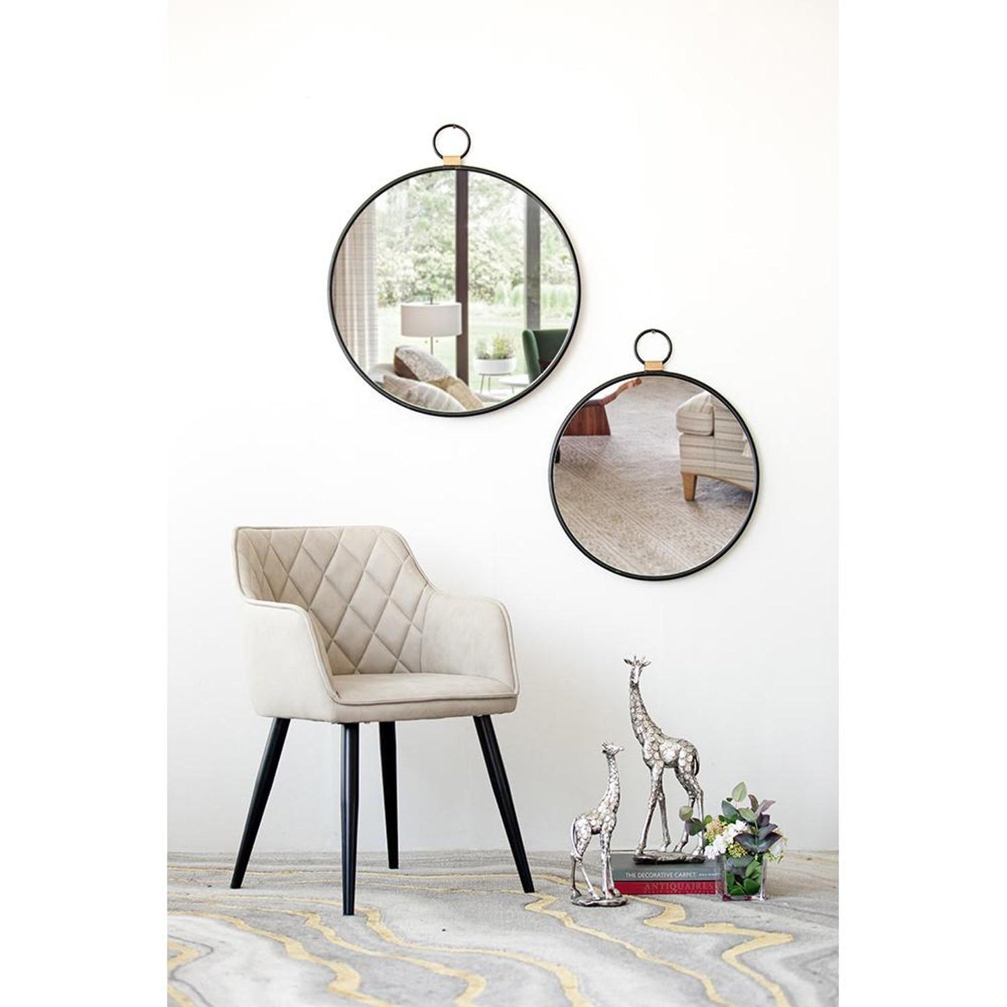 23" Black Round Framed Accent Mirror