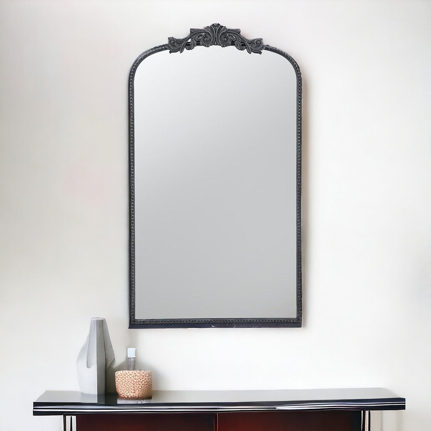 42" Black Crowned Top Framed Accent Mirror