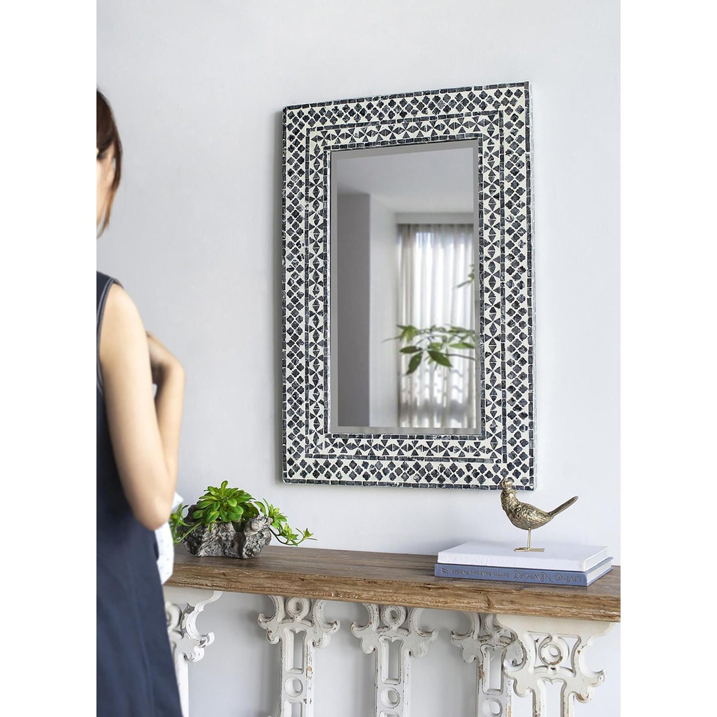 36" Black and White Framed Accent Mirror