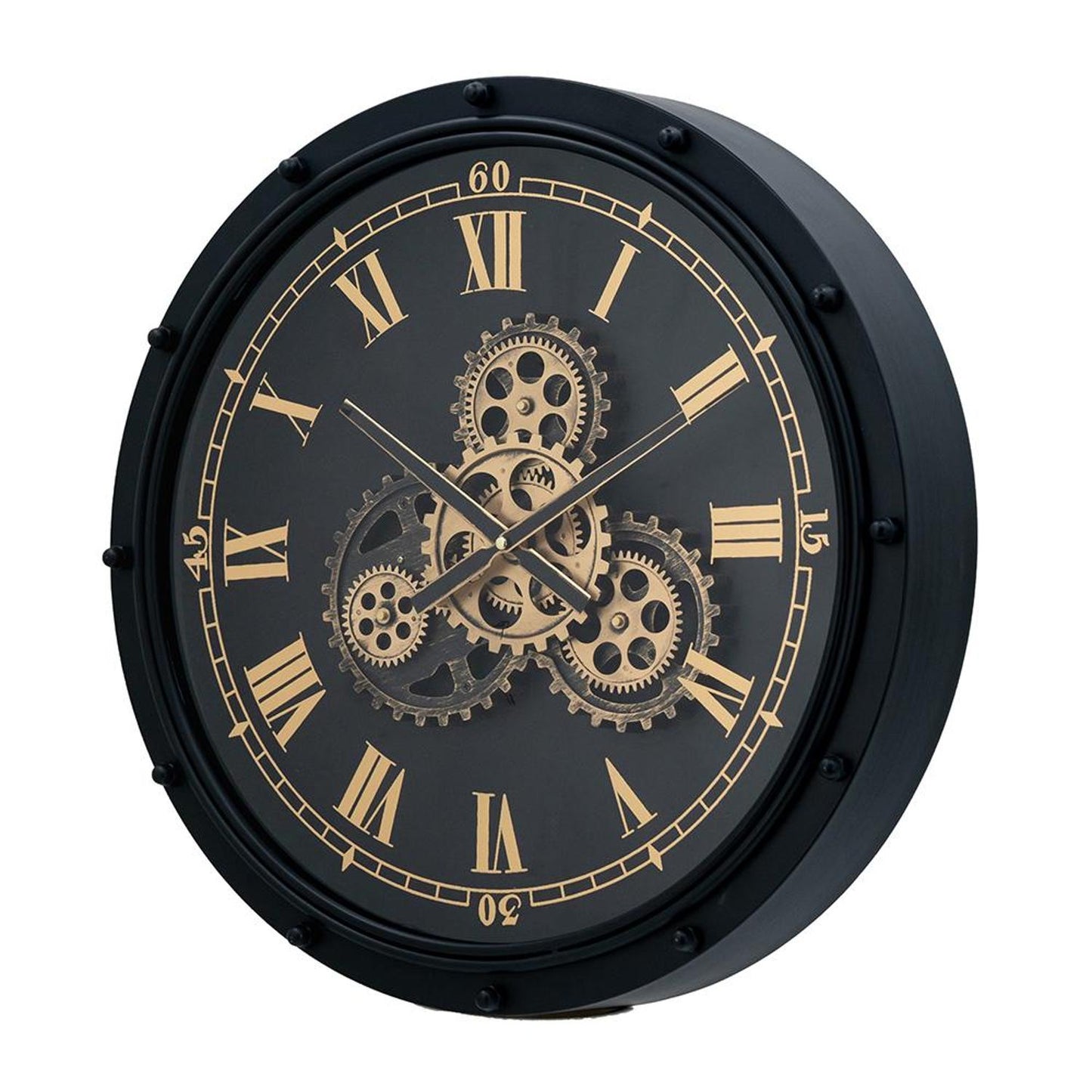 20" Circle Black and Gold Metal and Glass Analog Wall Clock