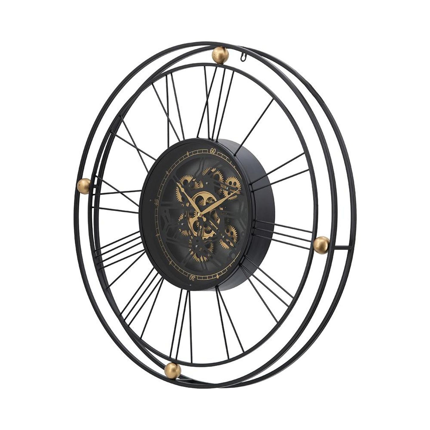 32" Circle Black and Gold Metal and Glass Analog Exposed Gear Wall Clock