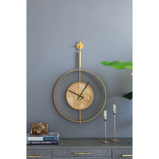 20" Novelty Gold Metal and Glass Analog Exposed Gear Wall Clock