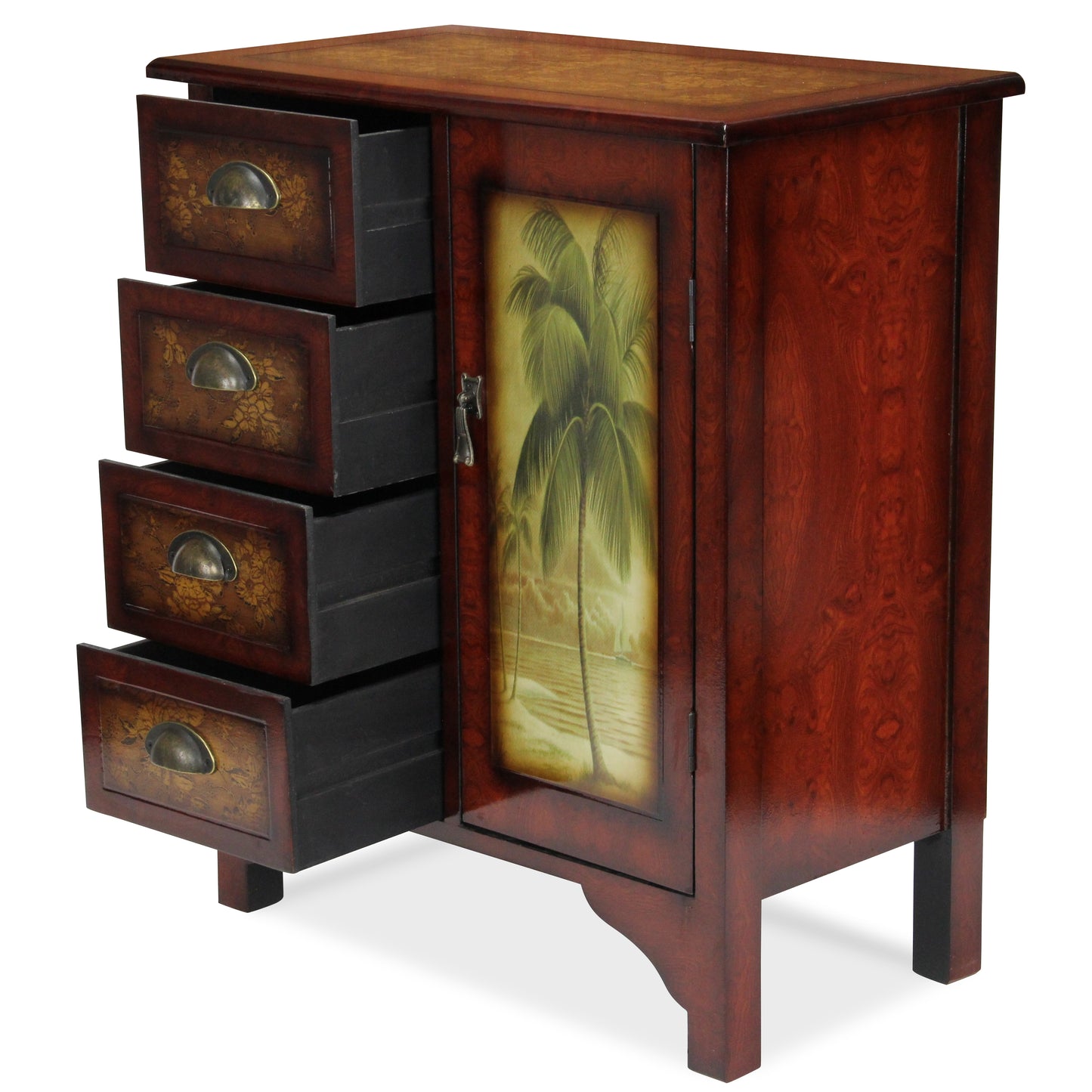 Golden Palm Tree Accent Cabinet