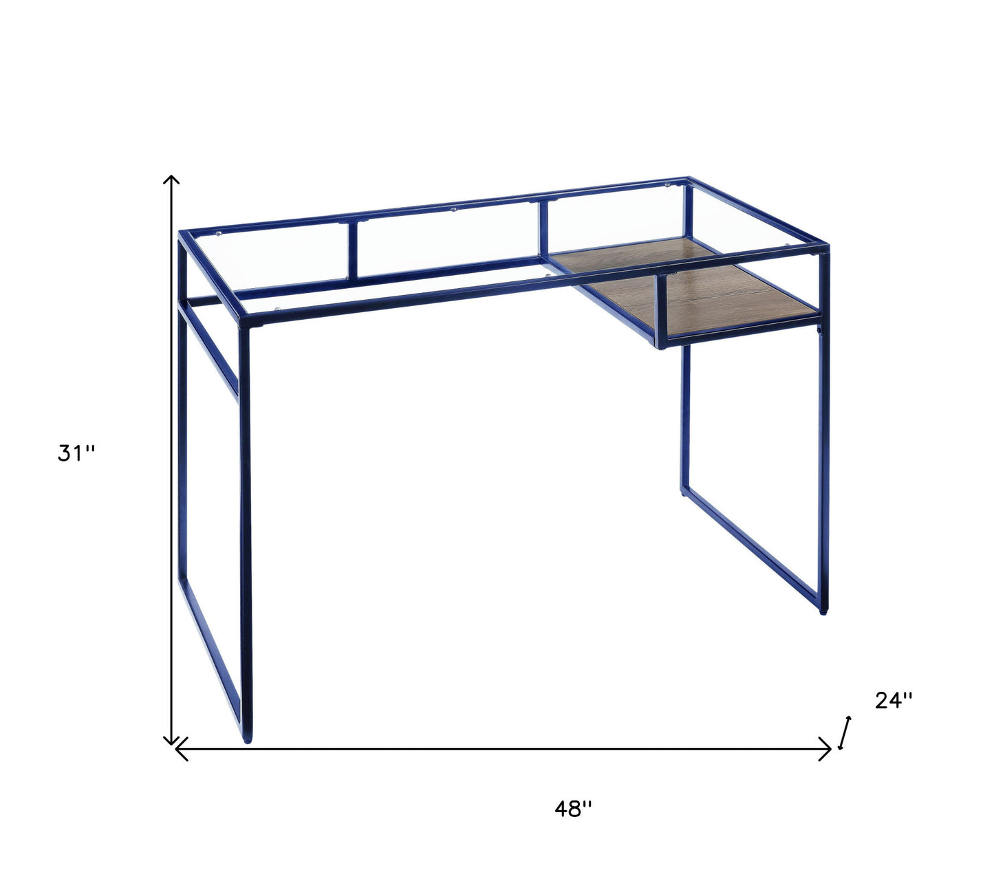 48" Clear and Blue Glass Writing Desk