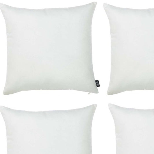 Set Of Four 22" X 22" White Polyester Zippered Pillow Cover