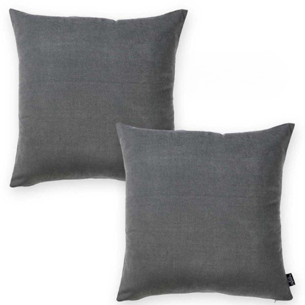 Set Of Two 22" X 22" Gray Polyester Zippered Pillow Cover