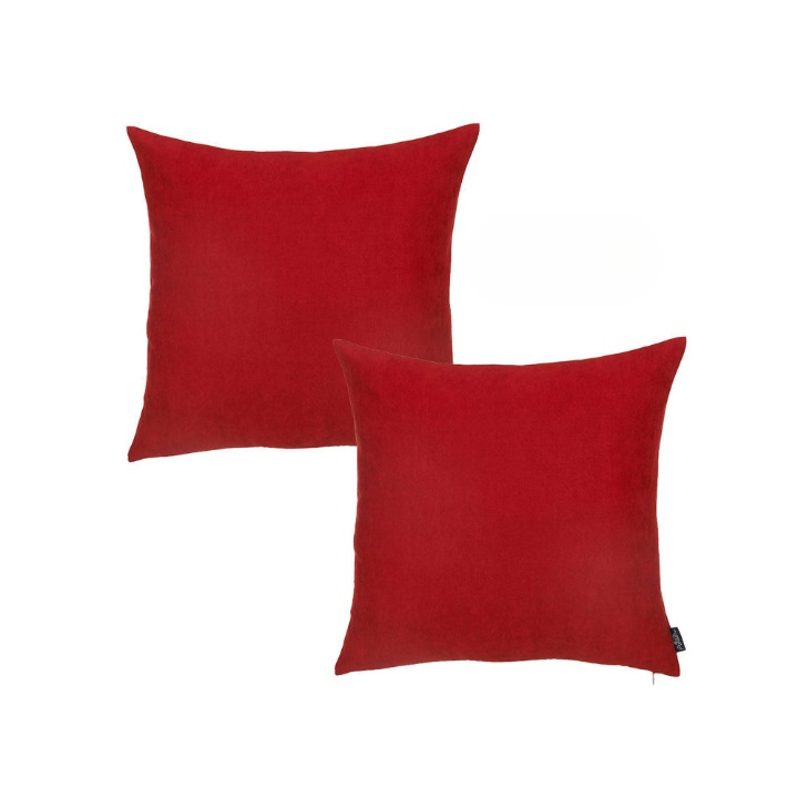 Set Of Two 22" X 22" Red Polyester Zippered Pillow Cover