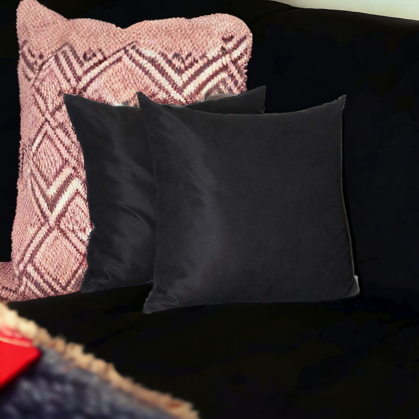 Set Of Two 26" X 26" Black Polyester Zippered Pillow Cover