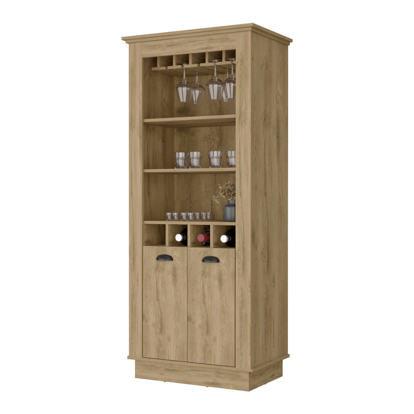 70" Brown Bar Cabinet With Wine Storage