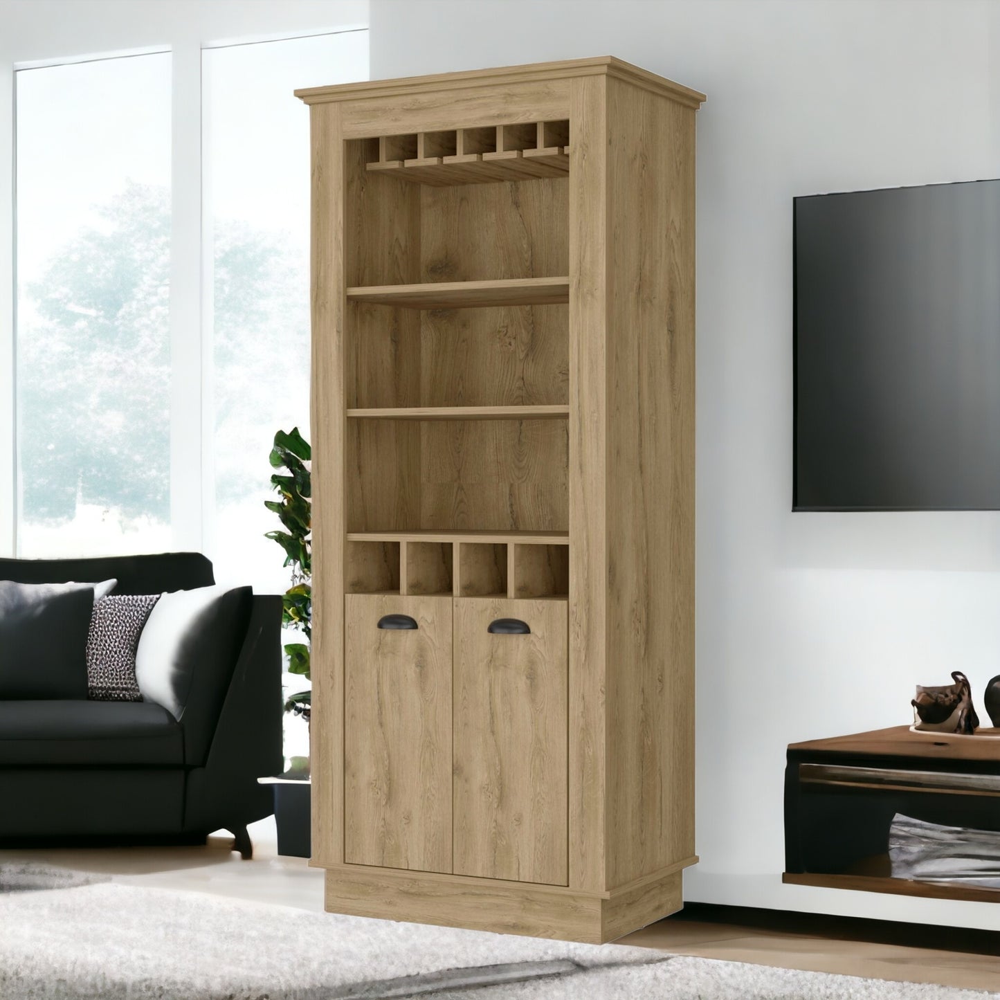 70" Brown Bar Cabinet With Wine Storage