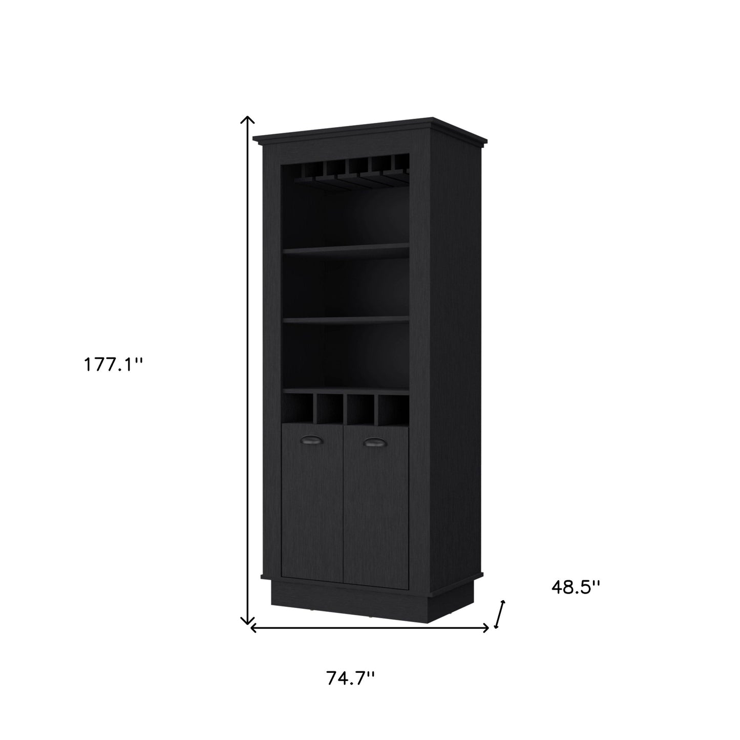 70" Black Bar Cabinet With Wine Storage