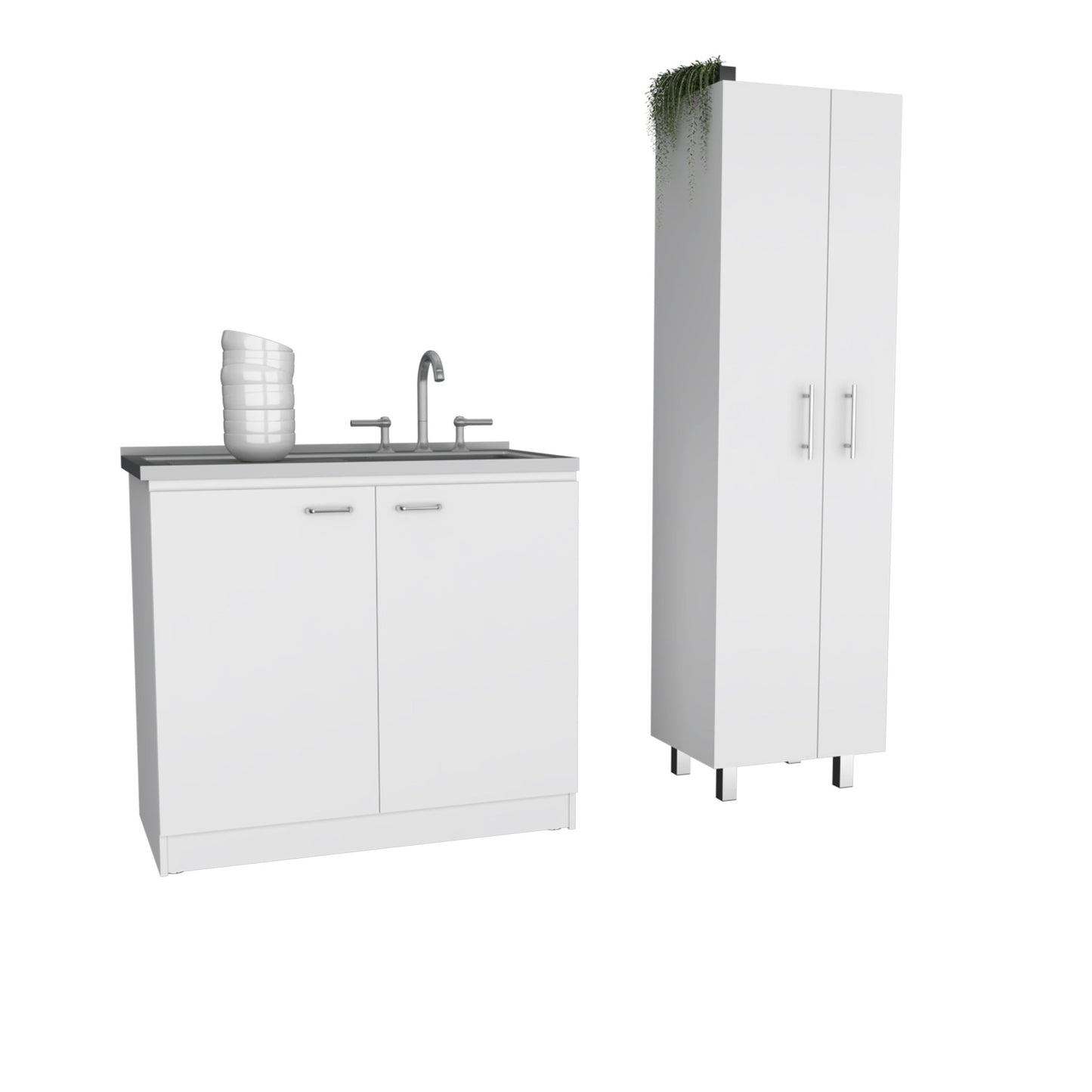 White 39" Kitchen Island Set