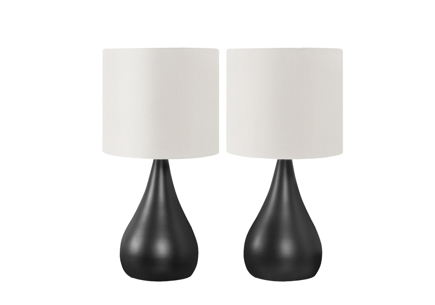 Set of Two 18" Black Metal Round Table Lamps With Ivory Drum Shades