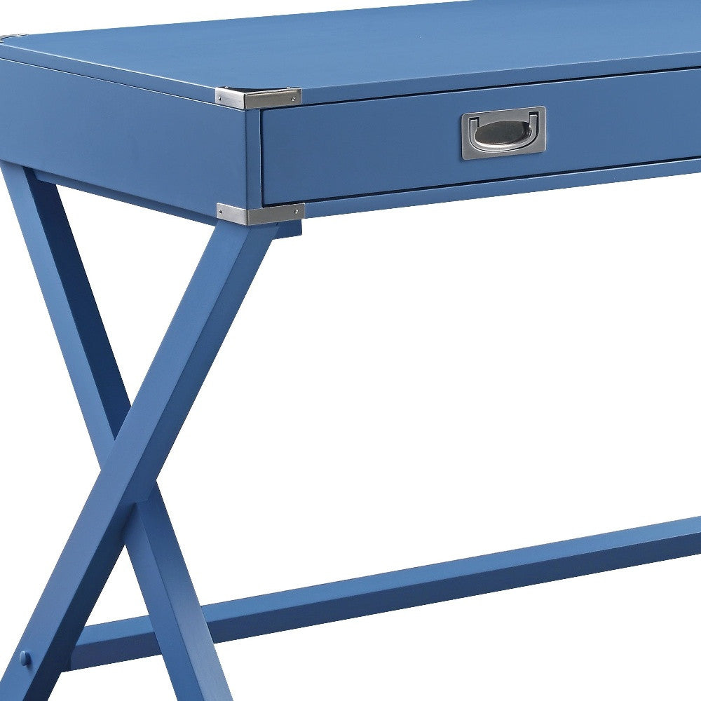 42" Blue Writing Desk With Two Drawers