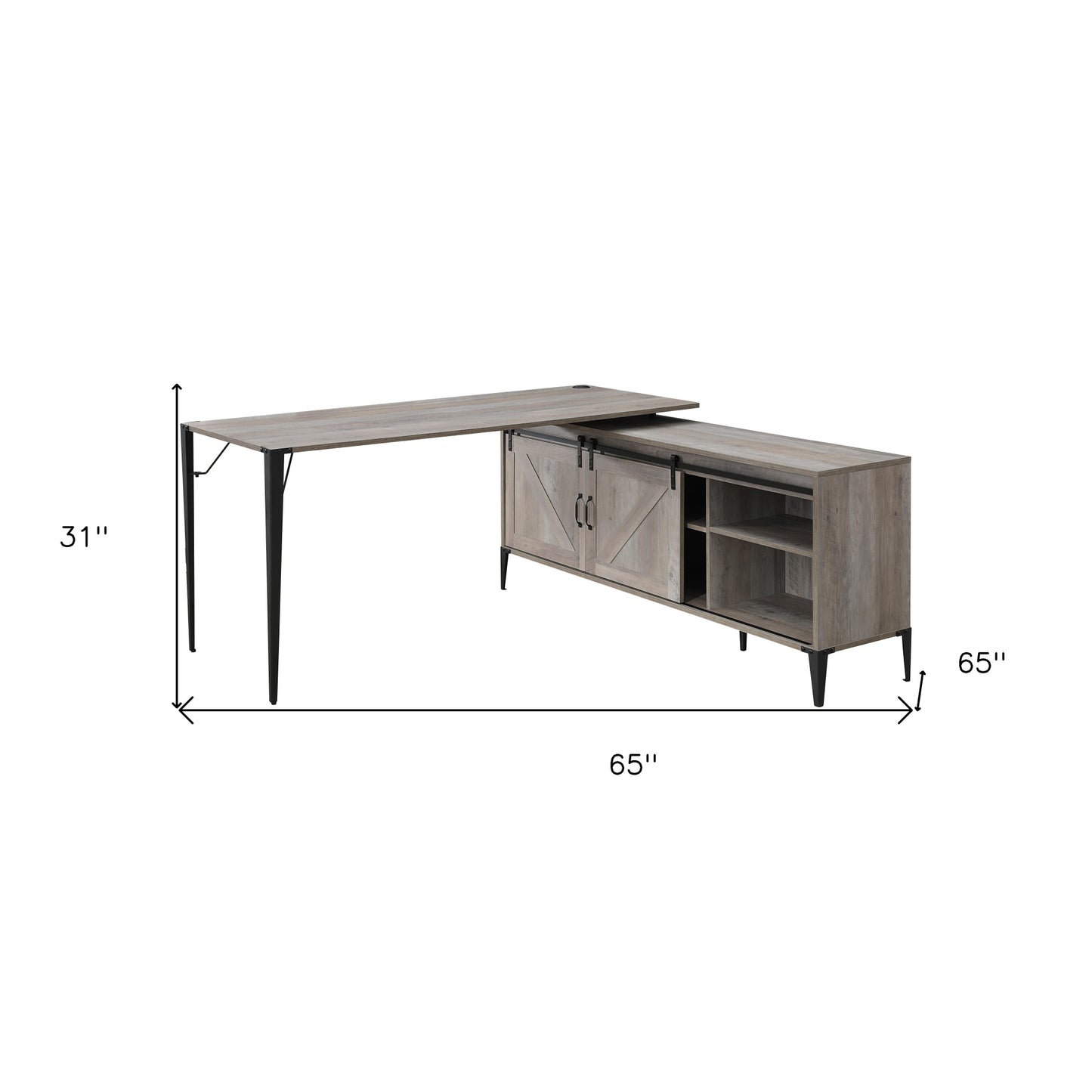 65" Gray and Black L Shape Writing Desk