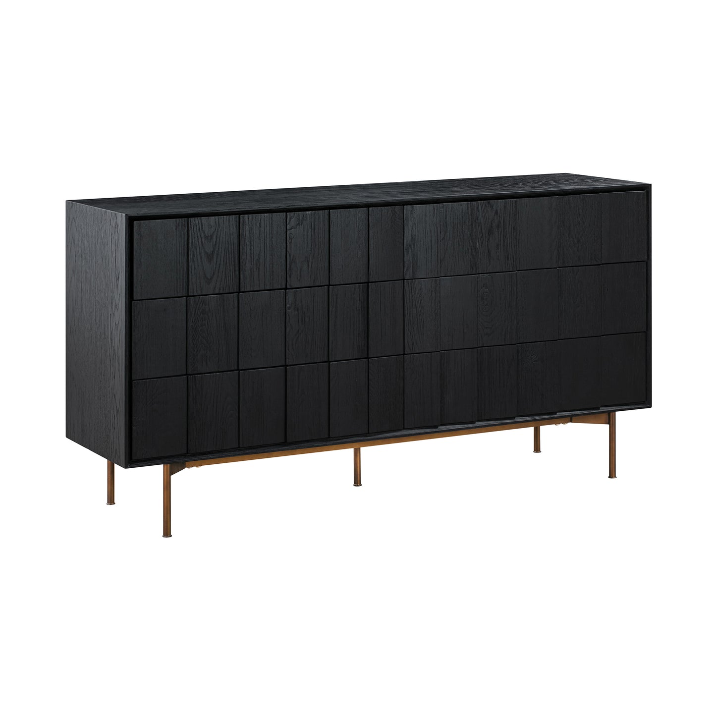 63" Black Solid Wood Six Drawer Double Dresser