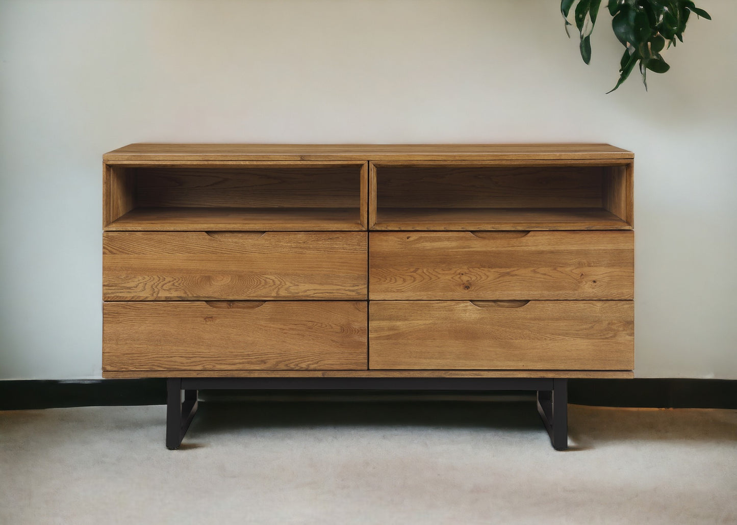 59" Brown Solid Wood Four Drawer Double Dresser