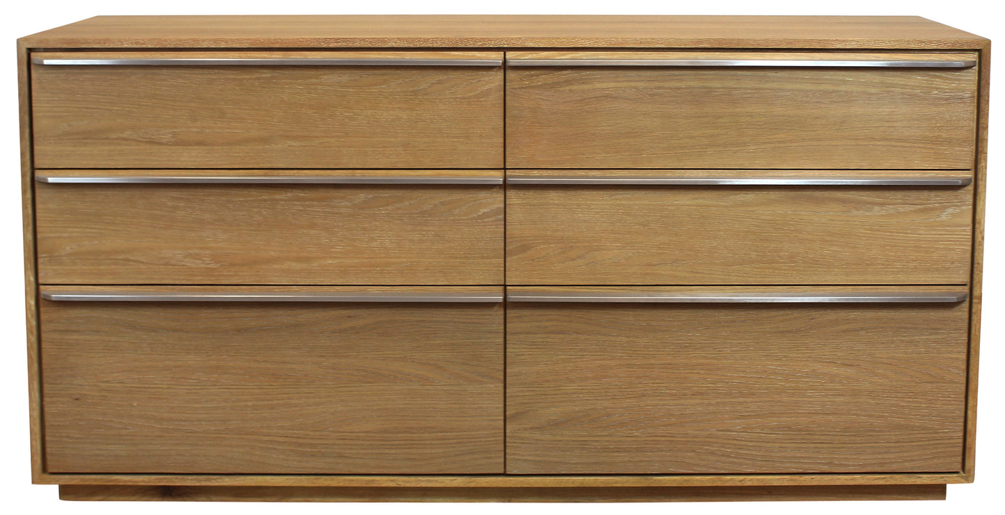 60" Natural Solid Wood Six Drawer Double Dresser