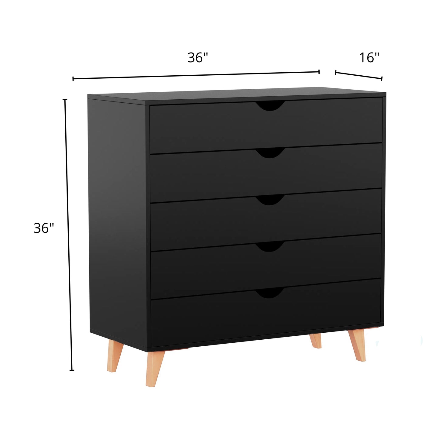 36" Black Five Drawer Dresser