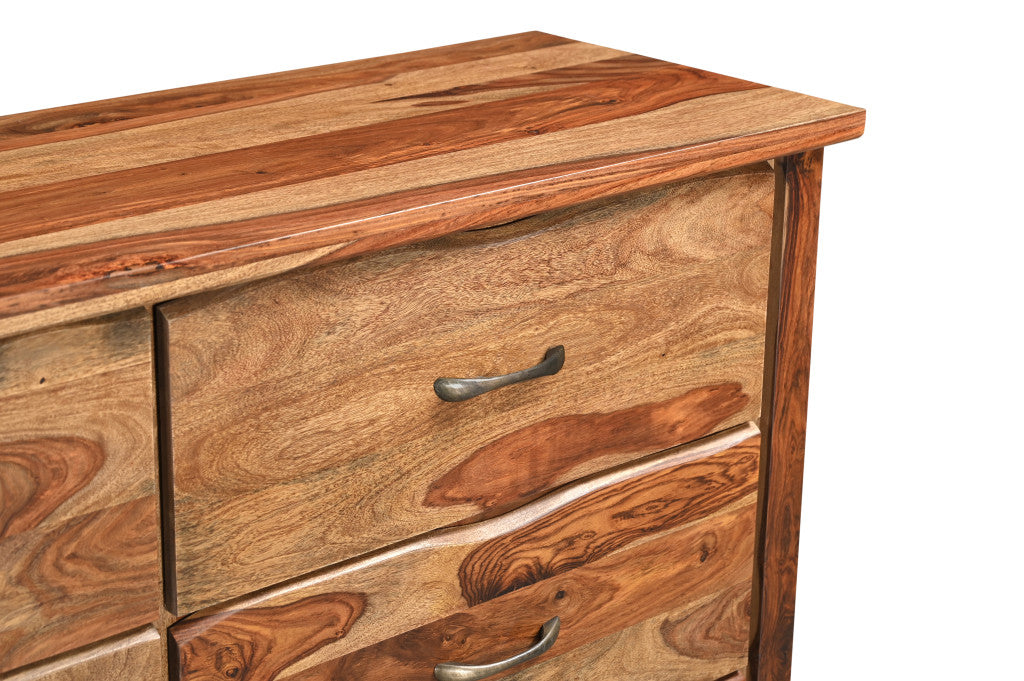 60" Brown Solid Wood Live Edge Six Drawer Double Dresser