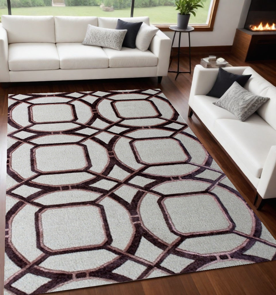 5' x 8' Silver Abstract Geometric Hand Tufted Non Skid Area Rug